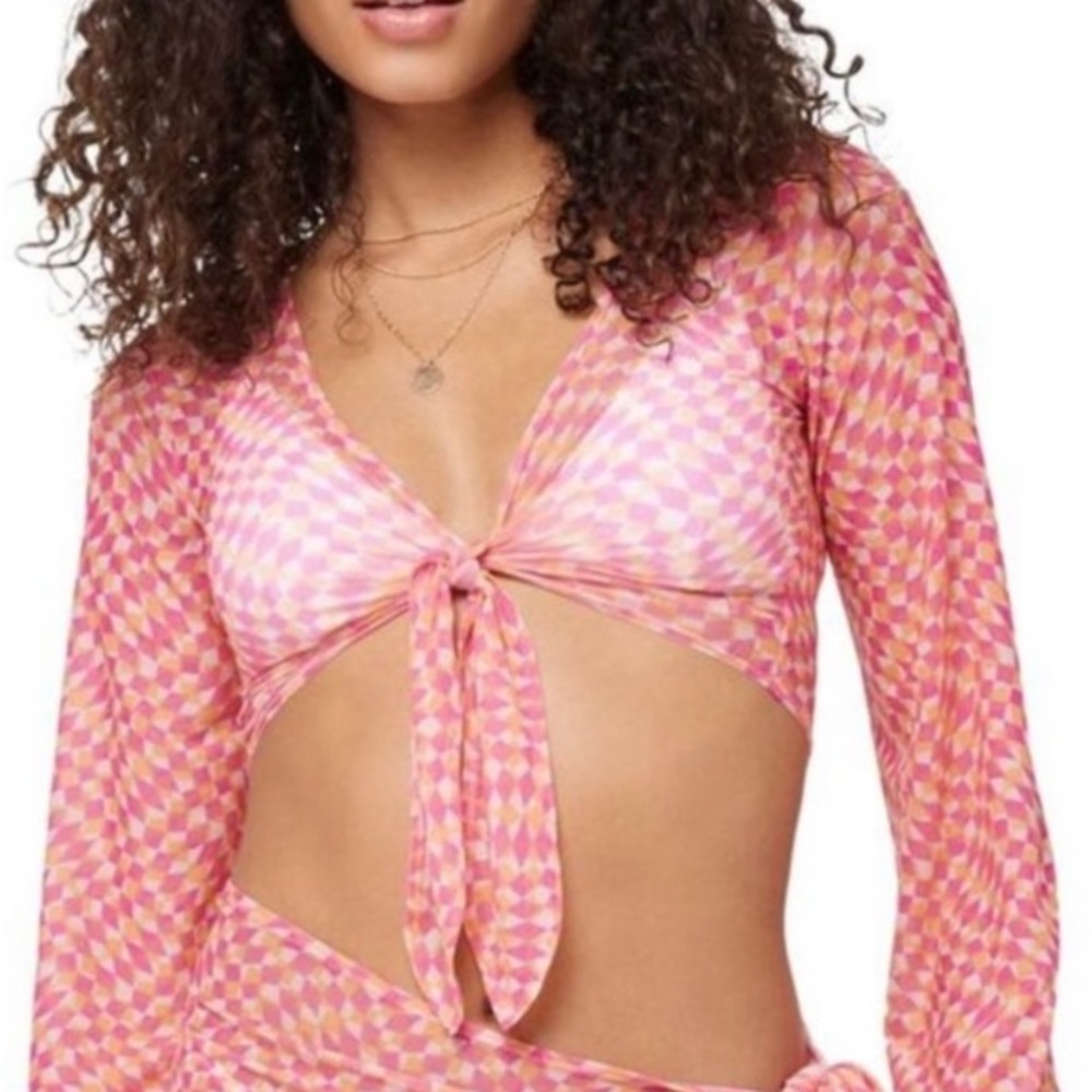 L*space Bandera Cover-Up‎ Top in Heat Wave, Long Bell Sleeve, Tie Knot in Front